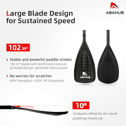 Abahub 1 x 3 Section Carbon Fiber SUP Paddle, Adjustable 67''-86'' Stand Up Paddle Lightweight Carbon Shaft, Black/Blue/Yellow/Green/Orange/Red Plastic Blade + Paddle Bag - color: Carbon Square Print