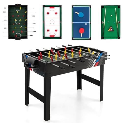 Giantex 10-in-1 Multi Game Table, Combo Game Table Set w/Hockey, Foosball Pool Ping-Pong Chess Cards Checkers Bowling, Shuffleboard, Backgammon, Adult Size Foosball Table for Game Room, Family - size: 49"L x 38"W x 32.5"H, style: 4-in-1