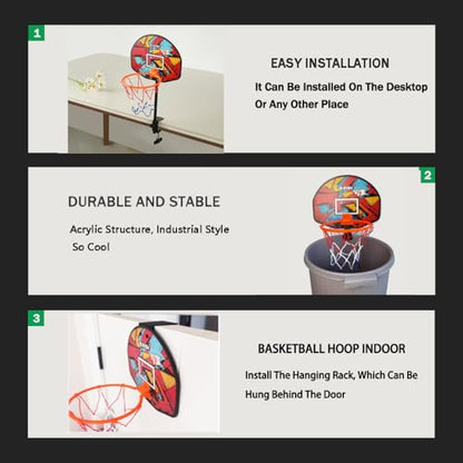 3-in-1 Mini Office Basketball Hoop for Desk, Door & Trash Can,Adjustable Mini Indoor Basketball Hoop with Ball & Pump,Fun Desktop Game and Office Toys,Great Birthday Gift Idea - color: Red 3 in 1