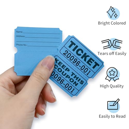 L LIKED Raffle Tickets Double Rolls 1000 Per Roll 50/50 Raffle Tickets for Events,Carnivals, Entry, Class Reward, Prizes(Blue) - color: 1000 Blue