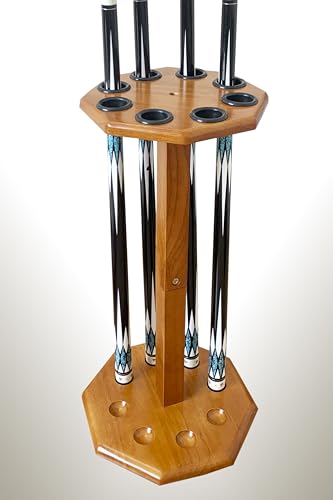 Freestanding Billiard Cue Rack, Pool Table Accessories Hold 8 Cues, Pool Cue Stick Holder, Wooden Floor Stand Pool Cue Holder for Billiard Game Room (Oak) - color: Oak
