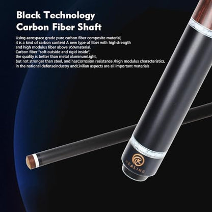 Carbon Fiber Pool Cue 58" with Pigskin Tip & Bakelite Ferrule, 2-Piece Low Deflection Billiard Cue Stick 19-20oz, Handmade for Pool/Black Eight & Nine Balls