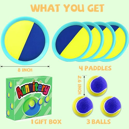 Toss and Catch Ball Set Beach Toys for Kids Outdoor Toys and Yard Games for Boys and Girls Improves Focus Great for Exercise Fun Easter Christmas Birthday Gift Idea (Yellow)