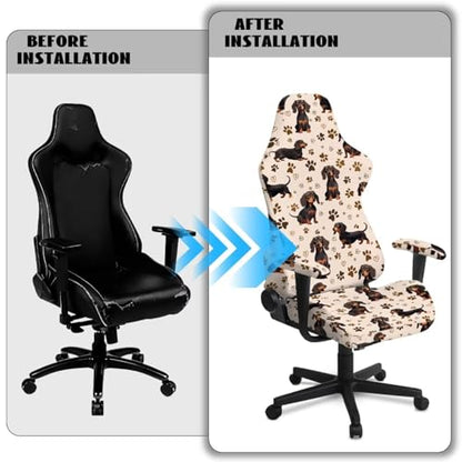 Suobstales Dachshund Paw Heart Pattern Gaming Chair Covers Slipcovers with Armrest Covers, Stretch Game Computer Office Desk Chair Cover Protector, Soft Fabric Rotating Armchair Covers, Without Chair - color: Dachshund Paw Heart
