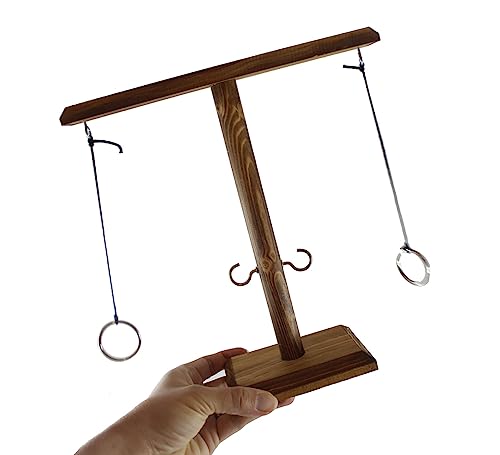 Curious Minds Busy Bags Wood Tiki Toss Ring Hook Game - Swing Ring on String to Land on Hook - Swinging Ring Toss Tabletop Game - Indoor Outdoor 2 Player