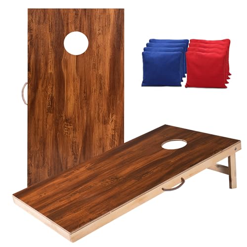 Sportdo 4x2 ft Solid Wood Cornhole Set with 8 Bean Bags, Regulation Size Cornhole Board Set for Adults, Cornhole Game Set for Tailgate Backyard Toss Games Indoor&Outdoor Activities - style: Wood Grain