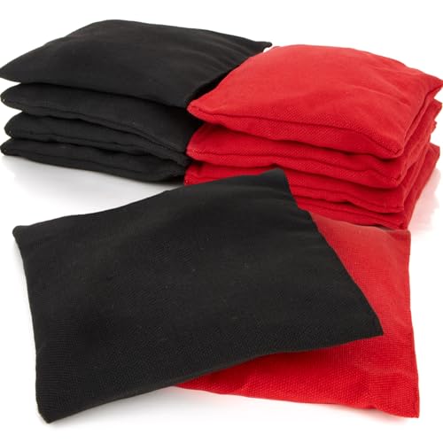 RAINFLOW 8 PCS Cornhole Bags - Bean Bags for Cornhole, 4 Black and 4 Red for Tossing, Game, Outdoor, Wedding, Sports, Party(Black & Red) - size: 6x6 inch