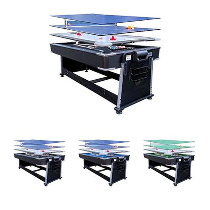 RACK Triad 7-Foot 3-in-1 Multi-Game Swivel Table - Billiards/Pool, Table Tennis & Air Hockey - color: Black Felt With Black Body