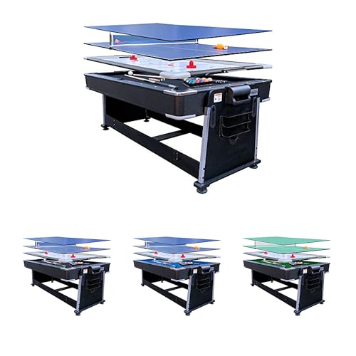 RACK Triad 7-Foot 3-in-1 Multi-Game Swivel Table - Billiards/Pool, Table Tennis & Air Hockey - color: Black Felt With Black Body
