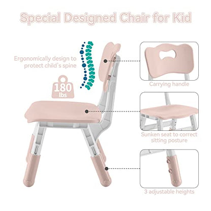 Kids Table and 4 Chairs Set with Graffiti Desktop,Toddler Furniture for Kids Ages 3-8,Children Study Desk, Dining Table, Height Adjustable Desk, Painting Desktop,Gift for Boys Girls (Pink) - color: Pink