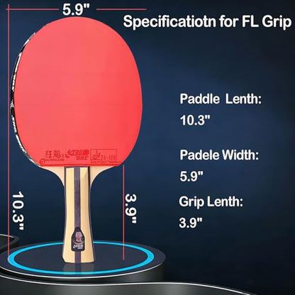 DHS Ping Pong Paddles with Fabric Paddle Cover Case，Sticky Rubber for Max Spin, 7-Ply Wood Table Tennis Racket, Tournament Ready - style: 4002-Shakehand