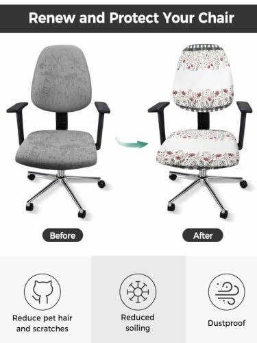 Savannan Office Chair Cover, Autumn Vintage Red Flower Leaves Protective Stretch Elastic Universal Cover for Desk Task Chair,Computer Rotating Chair 1 Pcs Black Buffalo Plaid