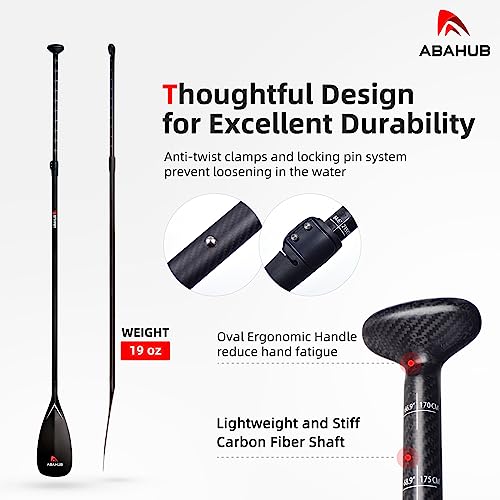 Abahub Carbon Fiber SUP Paddles, 1 x 3 Section Adjustable 67" - 86" Carbon Fiber Shaft, Lightweight Stand-up Paddle Oars for Paddleboards, with a Carrying Bag - color: Full Carbon Fiber Paddle