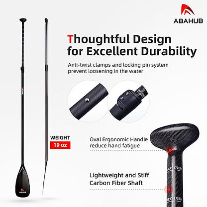 Abahub Carbon Fiber SUP Paddles, 1 x 3 Section Adjustable 67" - 86" Carbon Fiber Shaft, Lightweight Stand-up Paddle Oars for Paddleboards, with a Carrying Bag - color: Full Carbon Fiber Paddle