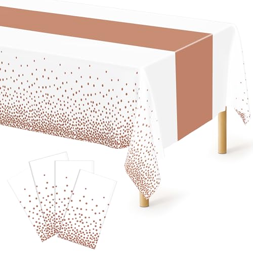 QZYL 4 Pack Disposable Table Cloth, 54" x 108" Rectangle Party Table Cloths with Pink Dot, Waterproof Plastic Table Covers for Birthday Wedding Receptions Family Gathering Holiday Dinner - color: Pink Gold Dot, size: 4pcs 54x108 in