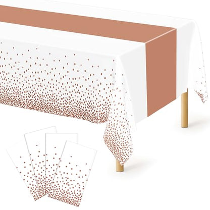 QZYL 4 Pack Disposable Table Cloth, 54" x 108" Rectangle Party Table Cloths with Pink Dot, Waterproof Plastic Table Covers for Birthday Wedding Receptions Family Gathering Holiday Dinner - color: Pink Gold Dot, size: 4pcs 54x108 in