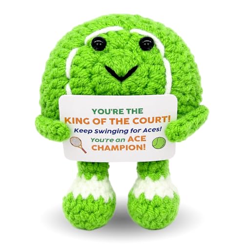 Funny Crochet Tennis Ball Gift for Tennis Lovers, Handmade Positive Tennis Decor with Motivational Card, Cute Sports Keepsake for Friends Family Birthday Gift - color: Tennis