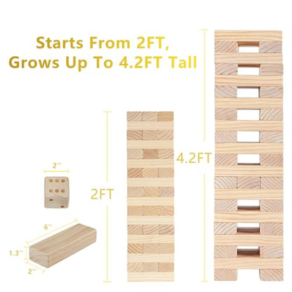 Aivalas Giant Timber Blocks Games, 57 Blocks Large Tower Outdoor Games - Includes Carry Bag and Scoreboard, Wood Stacking Yard Games Grows from 2FT to Over 4.2FT for Kids Adults Family - size: L-Over 4.2 FT-57PCS