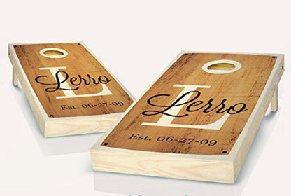 Rustic Established Date Custom Personalized Family Name Stained Cornhole Boards Regulation Size Game Set Baggo Bean Bag Toss + 8 ACA Regulation Bags