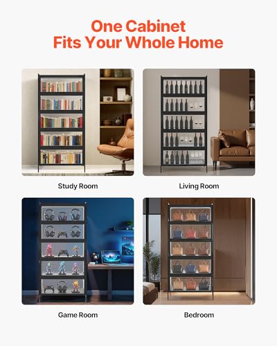 VEVOR Display Cabinet with Acrylic Doors, 68 in Tall 5-Tier Curio Cabinet, Natural Wooden Fame, Collectibles Toy Organizers Rack & Display Case, Bookshelf for Home, Office, Playroom, Living Room - size: 68in
