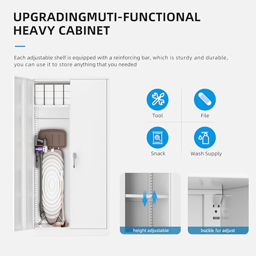 Greenvelly Metal Storage Wardrobe with Lock, White Steel cabinets Locker, 72" X 36" X 18" Metal Cabinet with Adjustable Shelves for Home Office, Garage, School - color: White, style: 72"H-Larger-A