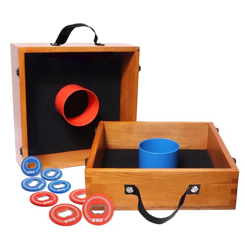 GSE Games & Sports Expert Premium Wood Washer Toss Game Set with 8 Washers with Bottle Opener for Adults and Family. Portable Lawn Game for Beach, Backyard, Pitching, Tailgating, Camping - color: Oak