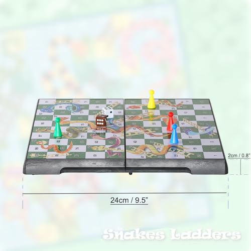 Snakes and Ladders Board Game Set -9.5", Magnetic Folding Travel Game, Family Fun Toys/Gift for Kids and Adults (Rounded Corner Style) - style: Rounded Corner Style