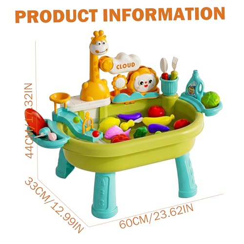Toy Sink with Running Water, Multi-Play Toddler Water Table with Circulating Faucet, Detachable Legs, Green (4 Rechargeable AA Batteries & Screwdriver Included).. - color: Green