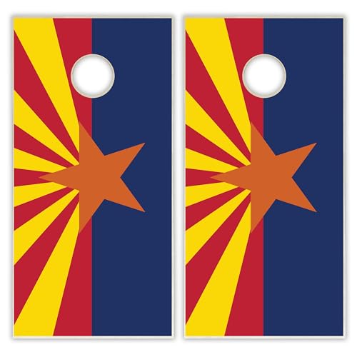 State Flag Solid Wood Regulation Cornhole Set 4 Feet x 2 Feet Includes Set of 8 Bags and Carrying Case with Optional LED Lights and Lamination - style: Arizona