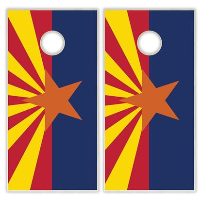 State Flag Solid Wood Regulation Cornhole Set 4 Feet x 2 Feet Includes Set of 8 Bags and Carrying Case with Optional LED Lights and Lamination - style: Arizona