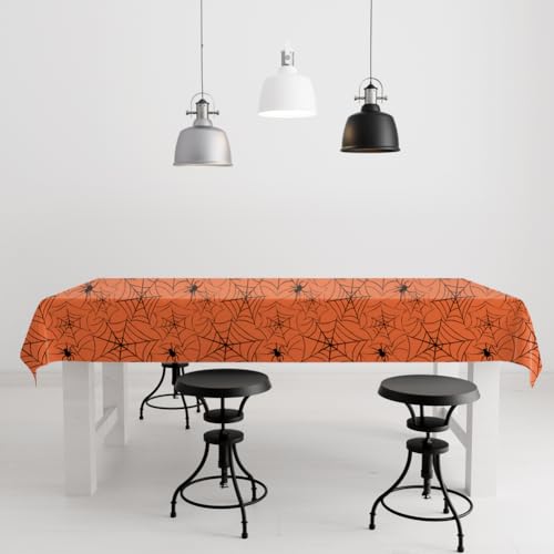 2 Pack Halloween Plastic Table cloths Christmas Plastic Table Covers Disposable Table Cloths for Christmas BBQ Picnic Parties TableCovers Waterproof TableCloth Oil-Proof White Table Covers 54 x 108 in - color: Orange Spider Web