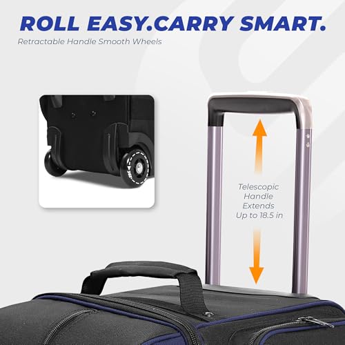 Bowling Roller Bag with Wheels, Rolling Bowling Ball Bag with Shoe Compartment, Retractable Handle, EVA Dividers - color: Blue, size: Bowling Bag Set
