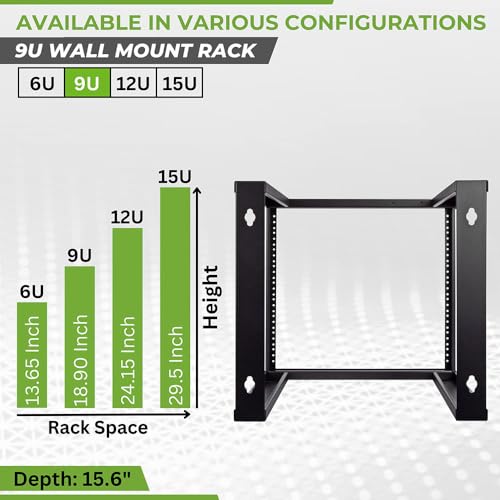 NavePoint 9U Wall Mount Rack - Server Rack for 19 Inch IT Equipment Open Frame Rack – Network Rack for AV & Server Equipment 16” Deep Rack, Black - size: 9U