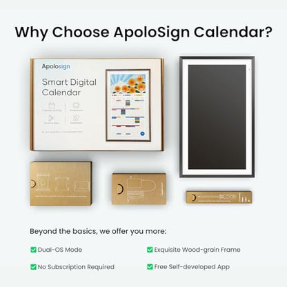Apolosign 15.6-inch Digital Family Calendar, No Subscription Fee, Smart Wall Planner with Calendar Sync, Chore Chart & Touchscreen Display for Busy Families, Dual Mode, with Stand(Black) - color: Black