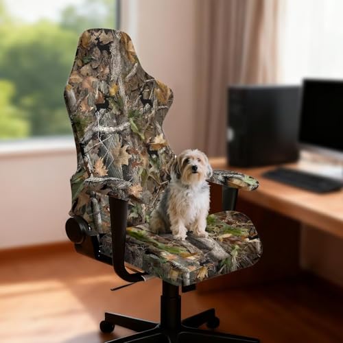 Suobstales Deer Hunting Camo Pattern Ergonomic Office Computer Game Chair Slipcovers with Armrest Cover, Stretchy Polyester Covers for Reclining Racing Gaming Chair - color: Deer Hunting Camo