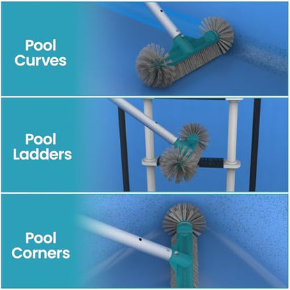 POOLWHALE 12.5” Pool Brush Head with Round Ends, Plastic Pool Brushes for Cleaning Above Ground Pool Walls, Stairs & Corners, Safe for Vinyl Liner(No Pole) - size: 12.5" Pool Brush