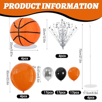 4 Sets Basketball Party Balloons Stand Kit Basketball Lanterns Table Centerpieces Sports Themed Balloons Stand Kit with Metallic Foil Spray for Men Boys Game Birthday Party Baby Shower - color: Basketball