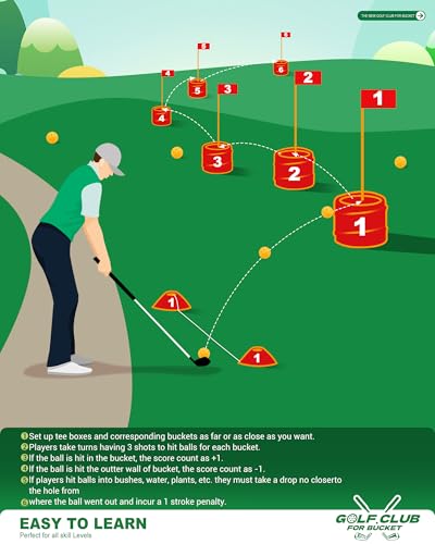 Golf Bucket Yard Game, 6 Hole Beach Golf Set with 2 Clubs, Portable Outdoor Indoor Golf Chipping Game for Family, Lawn Park Camping Party with Carry Bag and Scoreboard (6 Golf Sets)