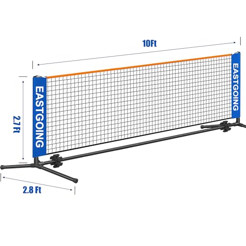 Eastgoing 10 ft Mini Portable Soccer Tennis Net | Pickleball Net System with Carrying Bag for Driveway Backyard. Easy Assemble Beach Tennis Net | Tennis Practice for Indoor and Outdoor