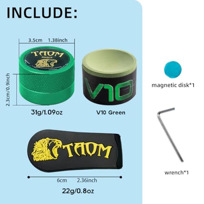 TAOM Pool Chalk Holder Round Shaped Practical Tool Billiards Accessories Magnetic Mini Chalk Tip Case Container Round Box Billiards - color: 4-Green with V10 Green Chalk and Clip