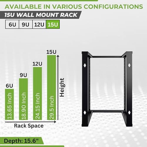 NavePoint 15U Wall Mount Rack - Server Rack for 19 Inch IT Equipment Open Frame Rack – Network Rack for AV & Server Equipment 16” Deep Rack, Black - size: 15U