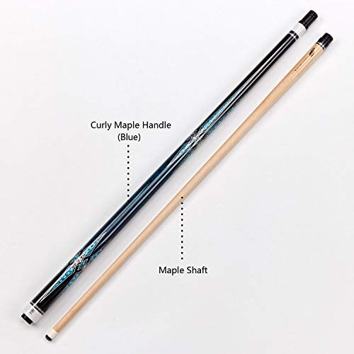 Collapsar CXT Pool Cue with Soft Case,Black with Cream Points and Turquoise,Wrapless Handle 58Inch Professional Pool Stick - color: Blue handle, size: 21 ounce