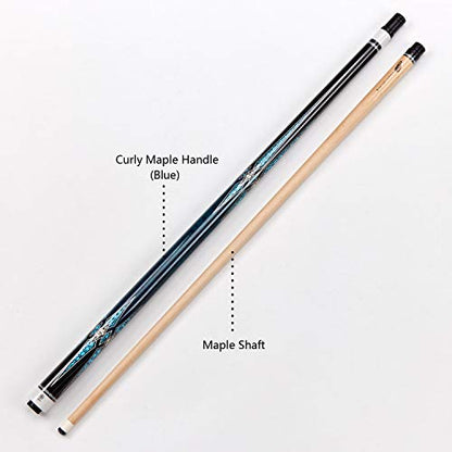 Collapsar CXT Pool Cue with Soft Case,Black with Cream Points and Turquoise,Wrapless Handle 58Inch Professional Pool Stick - color: Blue handle, size: 19 ounce