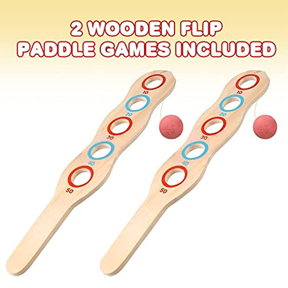 ArtCreativity Wooden Flip Paddle Game, Set of 2, Wood Paddle Toy with Red Ball on String, Outdoor Toys for Boys and Girls, Beach and Backyard Games for Kids and Adults, Great Gift Idea - size: 12.33 inches tall