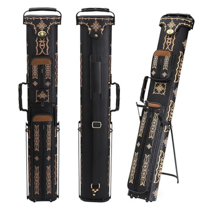 2x4 Pool Cue Case, Hard Pool Cue Case, Billiard Cue Case with Stand, Billiards Accessories Holds 2 Cue Butt and 4 Cue Shafts - color: Black Embroidery