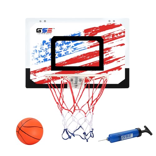 GSE Games & Sports Expert Over-The-Door Basketball Hoop with Basketball & Pump, Wall-Mounted Basketball Hoop Set with Complete Accessories for Home & Office (Several Style Choice) - style: Standard - USA Flag
