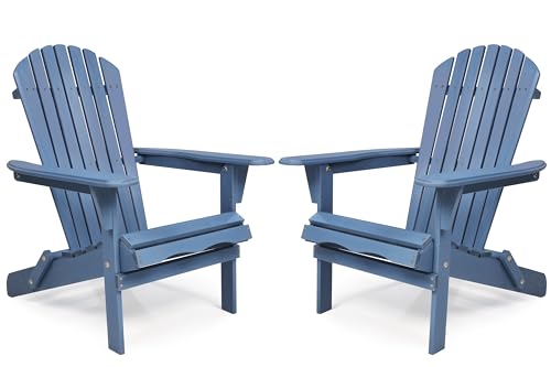 Wooden Folding Adirondack Chair Set of 2, Half Pre-Assembled Wood Lounge Chair for Outdoor Patio Garden Lawn Backyard Deck Pool Beach Firepit - color: Dark Blue, size: 36x31x28in x2P