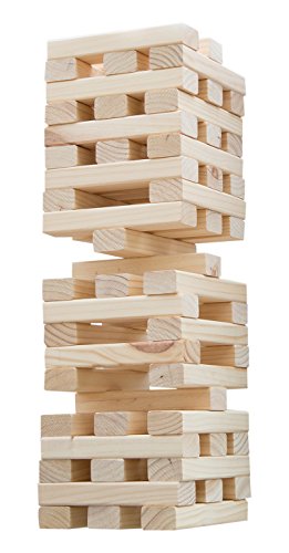 HEY! PLAY! Tower Stacking Board Games with 54 Giant Wooden Blocks - Nontraditional Yard Games for Kids and Adults with Carry Case - Ages 6 and Older - color: Brown
