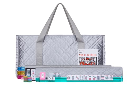 American Mahjong Set – Complete Set with Quilted PU Leather Carrying Bag, Tile Racks with Pushers, 166 Engraved Tiles, Dice, Bettor, and Instructions (PU Silver) - color: Pu Silver