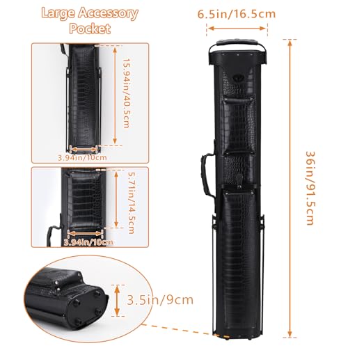 2x4 Pool Cue Case, Hard Pool Cue Case, Billiard Cue Case with Stand, Billiards Accessories Holds 2 Cue Butt and 4 Cue Shafts - color: Black